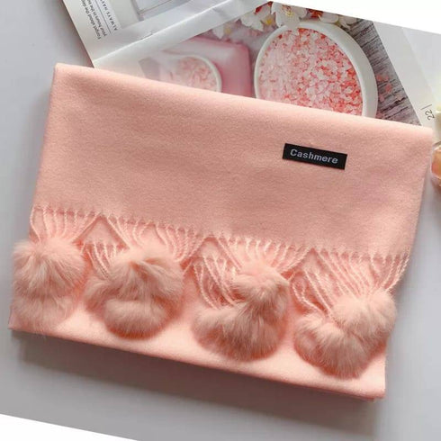 Solid Colour Soft Pom Pom Cashmere Shawl